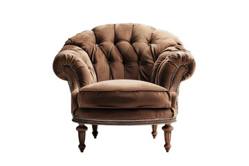 Brown Velvet Armchair with Wooden Legs