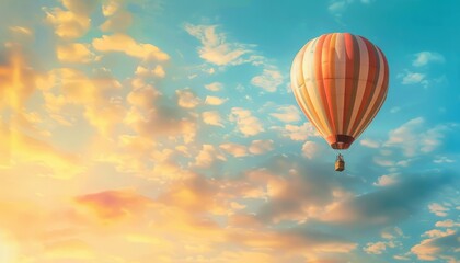 Fototapeta premium Floating on a Dream: The Serene Beauty of an Empty Basket Hot Air Balloon in AR 7:4