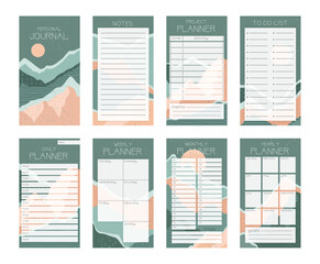 Personal journal page templates, colorfoul abstract background planner template collection vectors