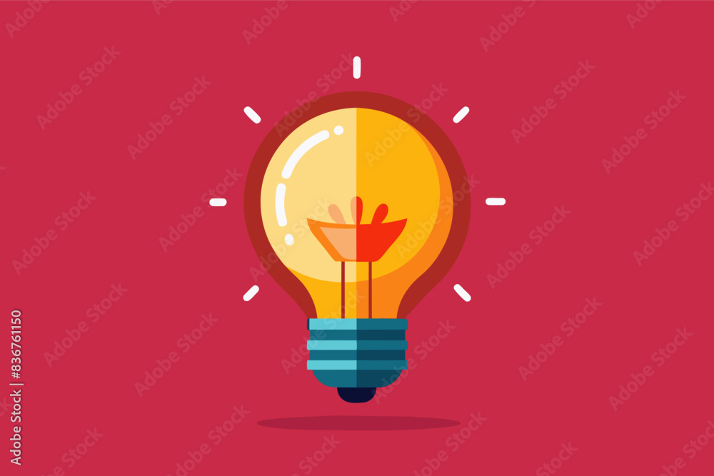 Aufkleber a light bulb with a red flame inside, minimalist vector lightbulb casting a warm glow, symbolizing ideas and illumination