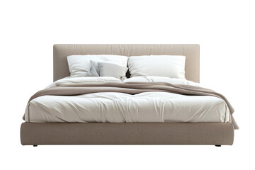 Modern Beige Upholstered Bed with White Bedding