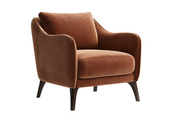 Brown Velvet Armchair with Wooden Legs