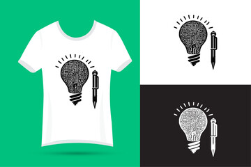 A white t-shirt design idea light and pen