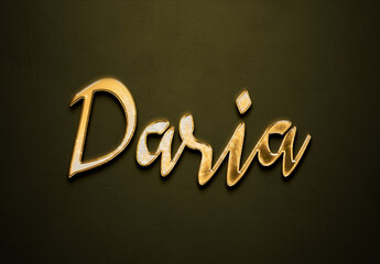 Old gold text effect of name Daria with 3D glossy style Mockup.