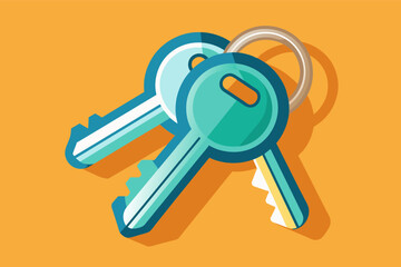a bunch of keys sitting on top of a yellow background, setkeys on a simple key ring, symbolizing security and access to daily needs