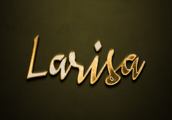 Old gold text effect of name Larisa with 3D glossy style Mockup.