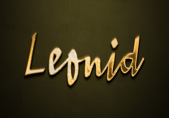 Old gold text effect of name Leonid with 3D glossy style Mockup.