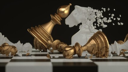 Chess battle, Concept of Strategy business, Chess game concept. Chess pieces on a chessboard