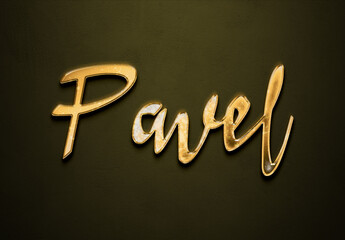 Old gold text effect of name Pavel with 3D glossy style Mockup.