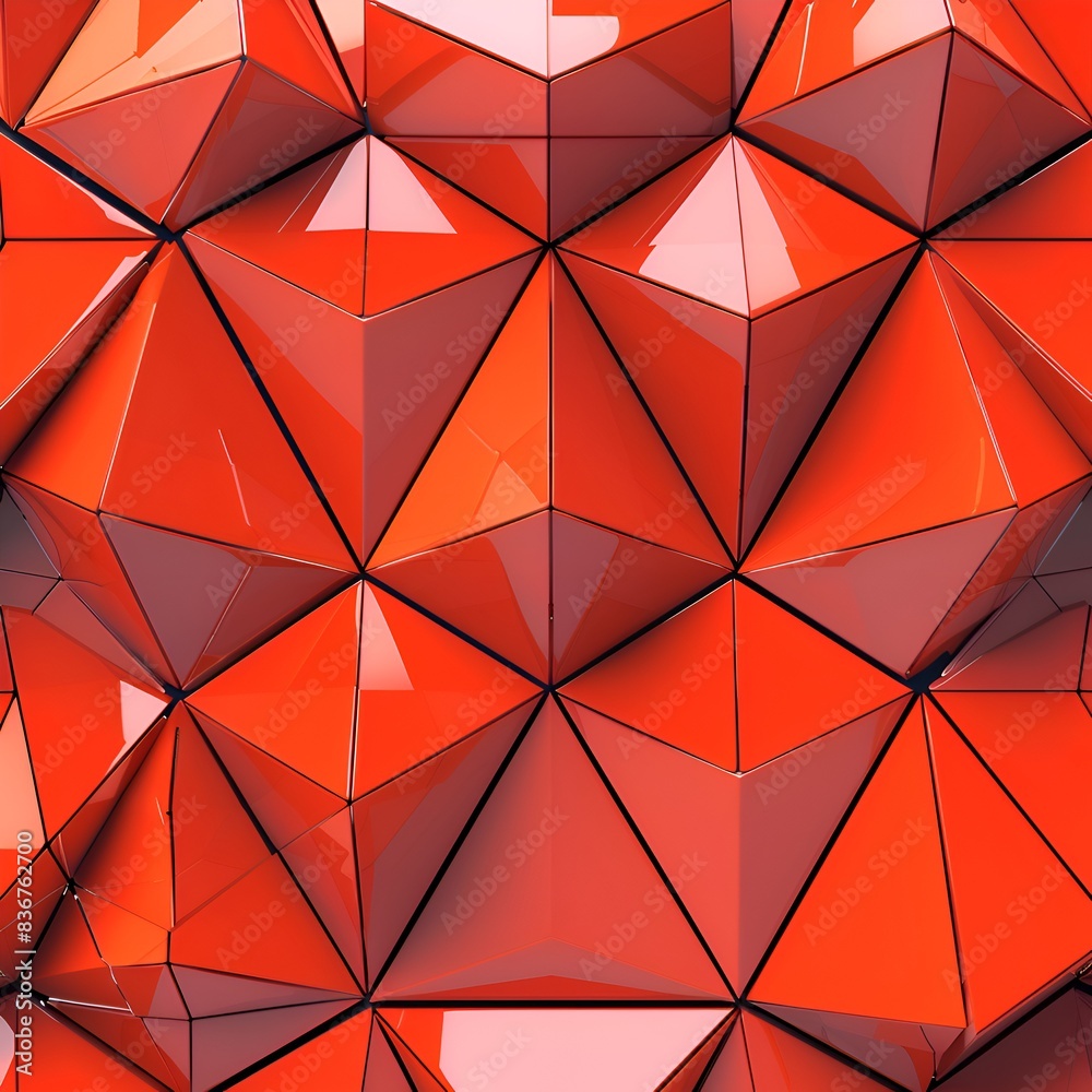 Wall mural the image is a red and white abstract design with a lot of triangles. the red color dominates the im