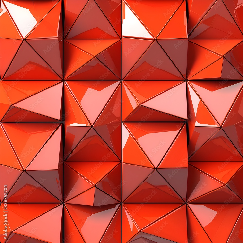 Wall mural the image is a red and white abstract design with a lot of triangles. the red color dominates the im