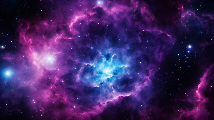 Fototapeta premium Generate an abstract background that resembles a mystical nebula in space. Use a rich palette of deep purples, blues, and blacks, with sparkling stars and swirling clouds of color. The overall effect 