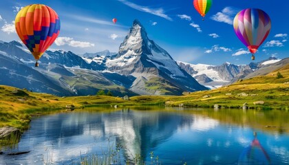 Fototapeta premium Exploring the Stunning Beauty of Matterhorn Peak and Stellisee Mountain Lake in Zermatt, Switzerland