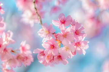 Obraz premium Sakura flowers, delicate cherry blossoms in full bloom. Japanese floral elegance