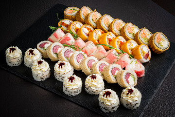 sushi set on the black background