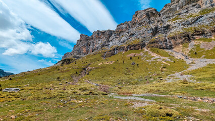 Natural Symphony: The Perfect Balance of Mountains, Rivers and Vegetation in Ordesa and Monte Perdido in the Aragon Pyrenees, Huesca, Spain

