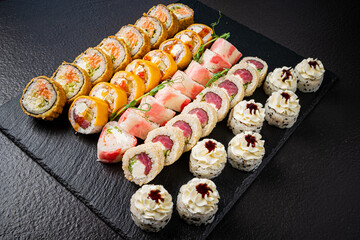 sushi set on the black background
