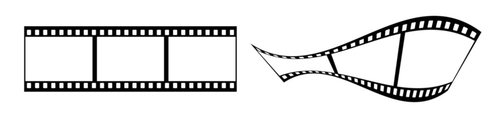 35mm blank filmstrip vector design with 3 frames on white background. 3d black film reel symbol illustration to use for photography, television, cinema, photo frame.