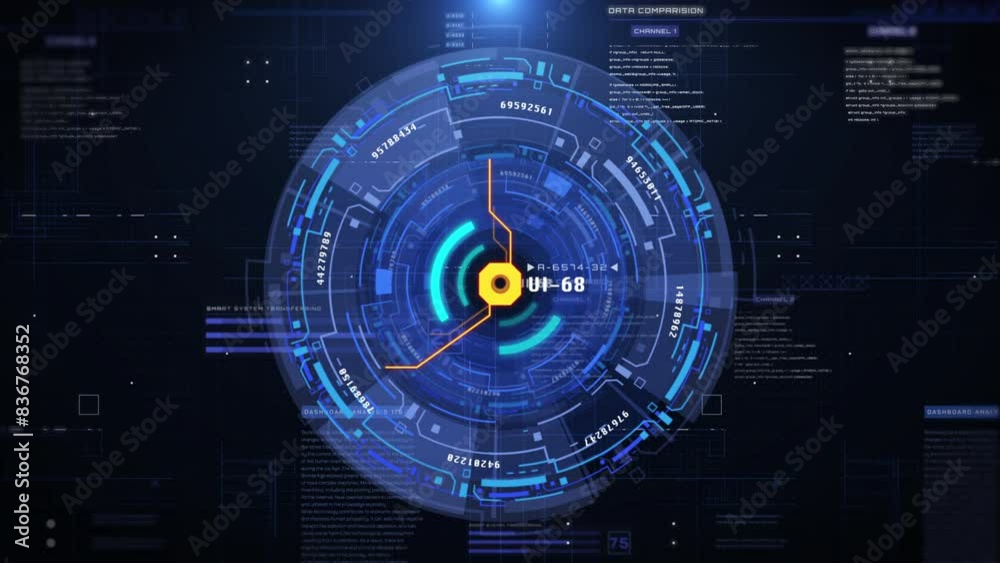 Poster HUD spinning circle object for target searching, scanning technology transfer system platform 4K motion
