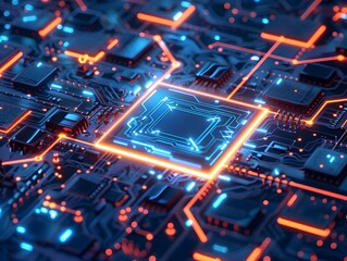 Obraz premium D Rendered Digital Portal Concept with Glowing Blue Circuit Background