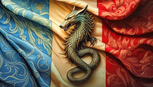 The Dacian war symbol made out of a wolf's head with a snakes body