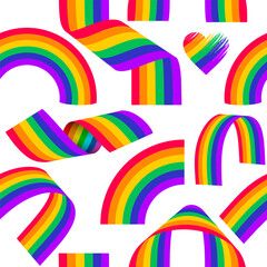 Seamless pattern Happy pride month 2024. Diverse colorful rainbow doodle background. Multicolor rainbows cartoon in funny hand drawn style. LGBT issues of diversity spectrum vector illustration.