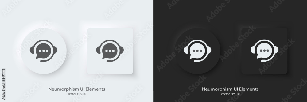 Leinwandbilder A set of black and white round buttons with chatbot symbols. Chatbot vector icon in trendy neumorphic style. 3D Neumorphism design style for Apps, Websites, Interfaces and mobile app menu.