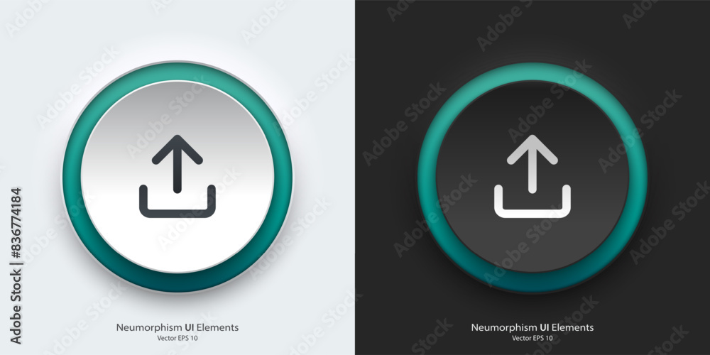 Fototapete A set of black and white round buttons with upload symbols. Upload vector icon in trendy neumorphic style. 3D Neumorphism design style for Apps, Websites, Interfaces and mobile app menu.