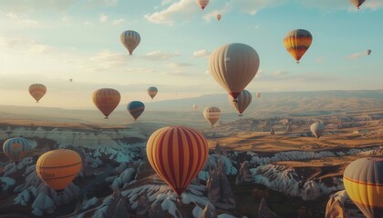 Obraz premium Up, Up, and Away: Stunning Aerial Views of Hot Air Balloons in Cappadocia on GOREMETURKEY - Septembe