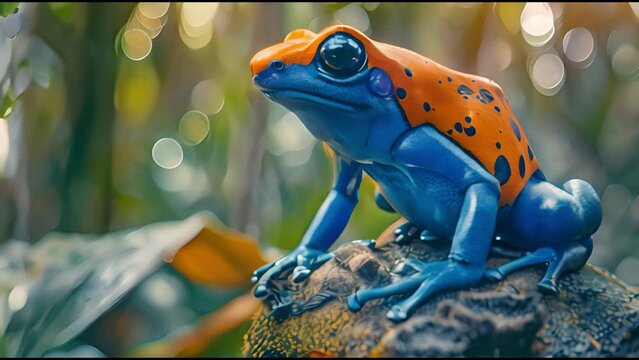 Close-up of a dart frog on moss, Dendrobates tinctorius azureus