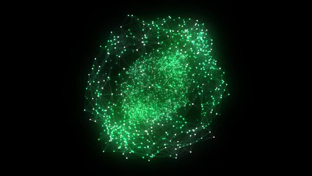 Green sphere consisting of points and lines. Modern wireframe elements. Technology grid sphere. 3d rendering.