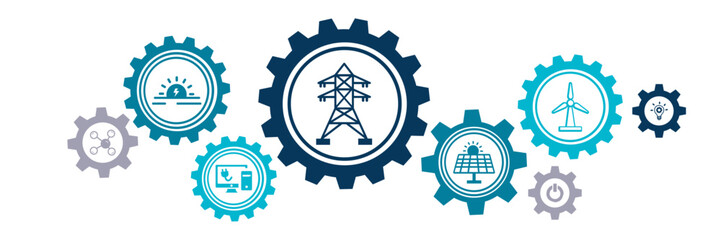 smart grid vector illustration. Concept with connected icons related to innovative energy transmission, electricity distribution or transport with supported by iot technology.