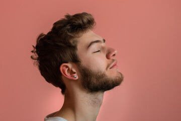 Fototapeta premium A close up of a man with beard and closed eyes looking to a side