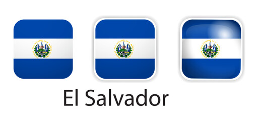 El Salvador flag vector icons set in the shape of rounded square