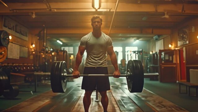 Weightlifter doing deadlift in gym