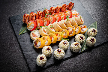 sushi set on the black background