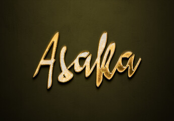 Old gold text effect of Japanese name Asaka with 3D glossy style Mockup.