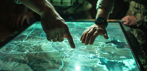 Military Intelligence Personnel Analyzing Tactical Map