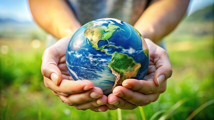 Earth held gently in hands, symbolizing care and protection