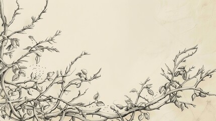 Obraz premium Biblical Illustration of the Parable of the Sower: Seeds Falling Among Thorns and Being Choked, Beige Background, Copyspace for Inspirational Messages