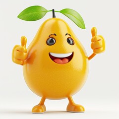 3D bell Mango mascot, smiling, showing thumb's up, with two legs, isolated on white