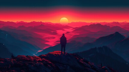 Fototapeta premium Minimalist Landscape: Tranquil Mountain View Computer Wallpaper