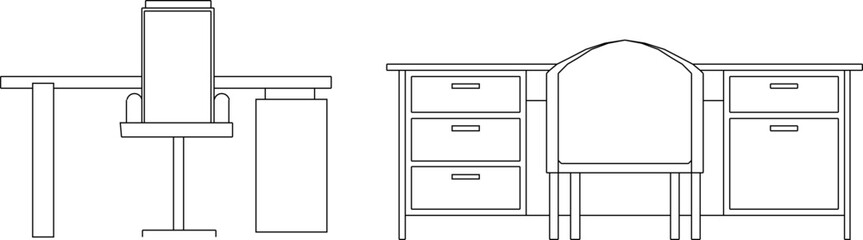 Vector illustration sketch of detailed design of children's study desk and father's work desk