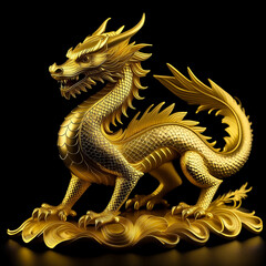 Obraz premium ゴールド素材のドラゴンの像 黒背景