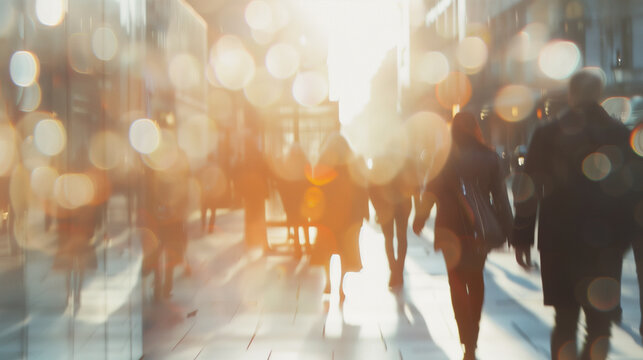 defocused blured city residents commuters High key blurred image of workers going back home Unrecognizable faces bleached effect urban landscape