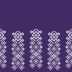 Traditional ethnic motifs ikat geometric fabric pattern cross stitch.Ikat embroidery Ethnic oriental Pixel purple violet background. Abstract,vector,illustration. Texture,scarf,decoration,wallpaper.