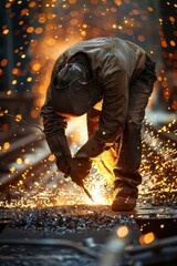 Industrial Concept: Metallurgical Industry Worker Engaged in Welding Metal