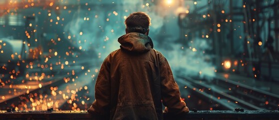 Industrial Concept: Metallurgical Industry Worker Engaged in Welding Metal