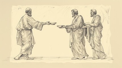 Biblical Illustration of the Master Rebuking Servant for Burying Talent, Beige Background, Copyspace