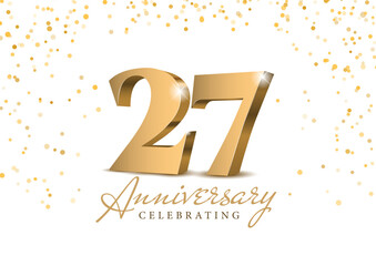 Anniversary 26. gold 3d numbers. Poster template for Celebrating 26th anniversary event party. Vector illustration